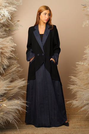 NAVY BLUE INTERANET BLASER CUT CLOSED ABAYA