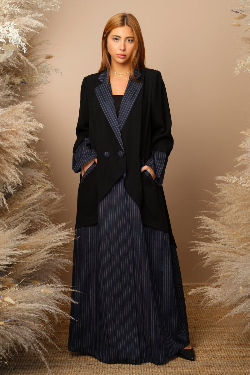 NAVY BLUE INTERANET BLASER CUT CLOSED ABAYA