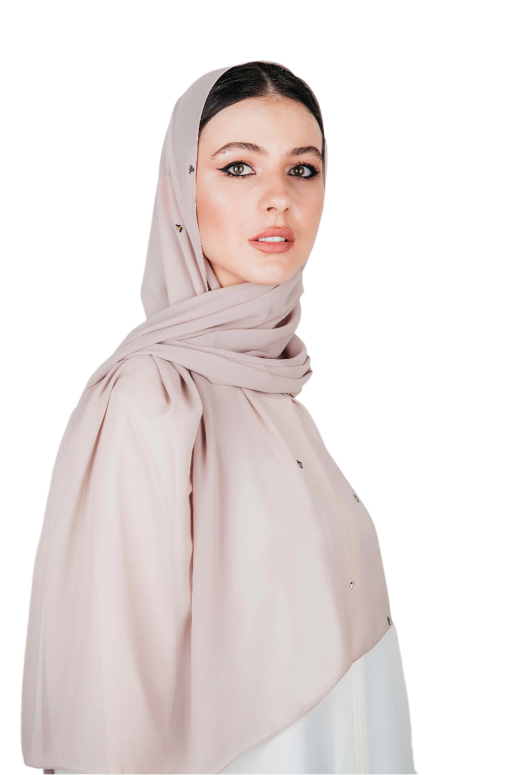 BLUSH ROSE WING SWAROVSKI CRYSTALIZED CHIFFON SCARVE.
