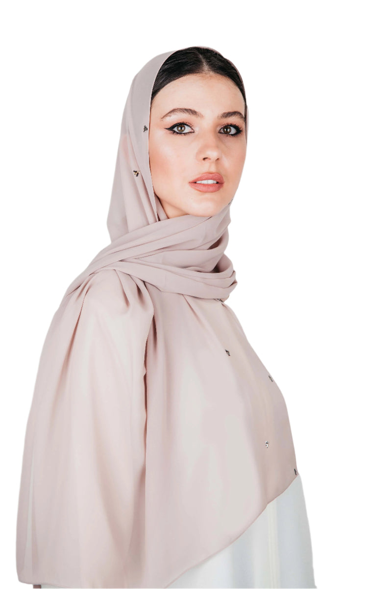 BLUSH ROSE WING SWAROVSKI CRYSTALIZED CHIFFON SCARVE.