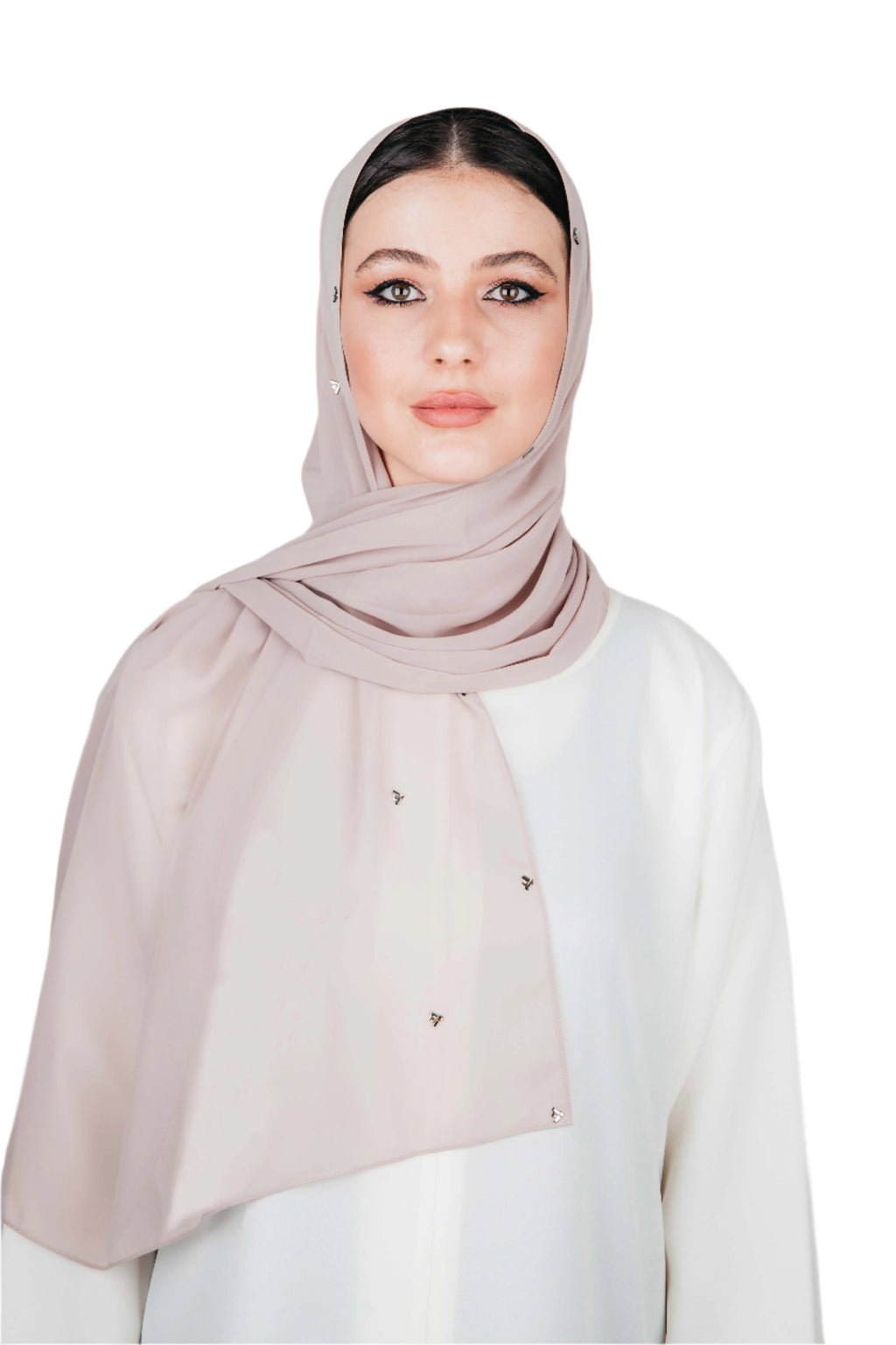 BLUSH ROSE WING SWAROVSKI CRYSTALIZED CHIFFON SCARVE.