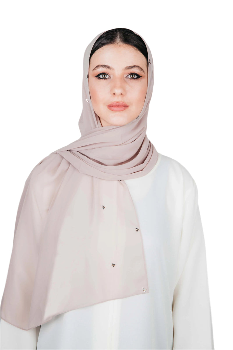 BLUSH ROSE WING SWAROVSKI CRYSTALIZED CHIFFON SCARVE.
